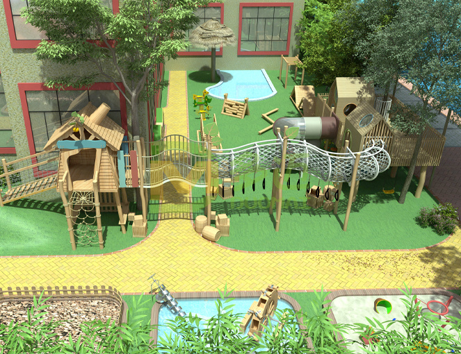 幼儿园户外木制攀爬游乐设备